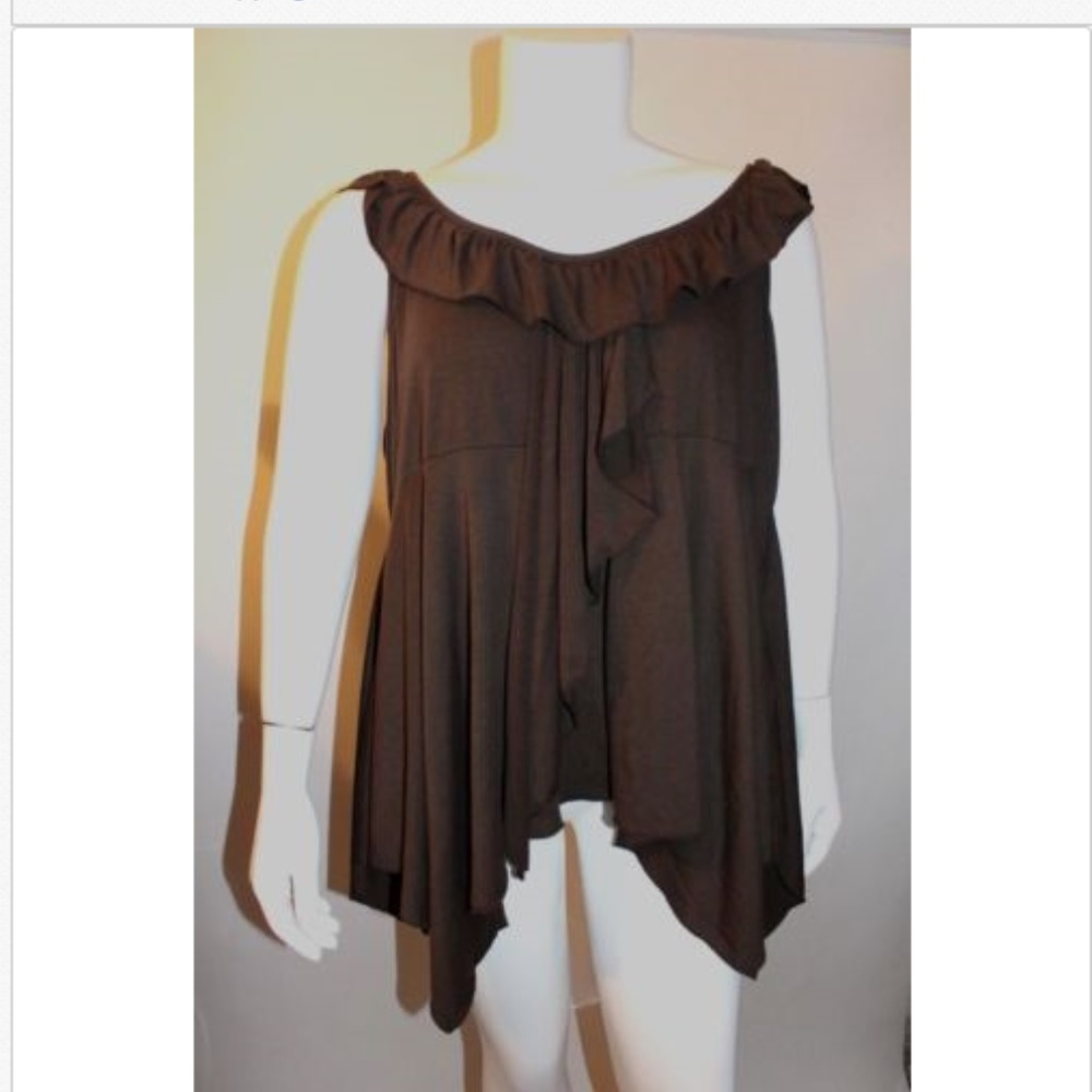 Deluxe L. A. Womens Brown Ruffle Sharkbite Hem Top